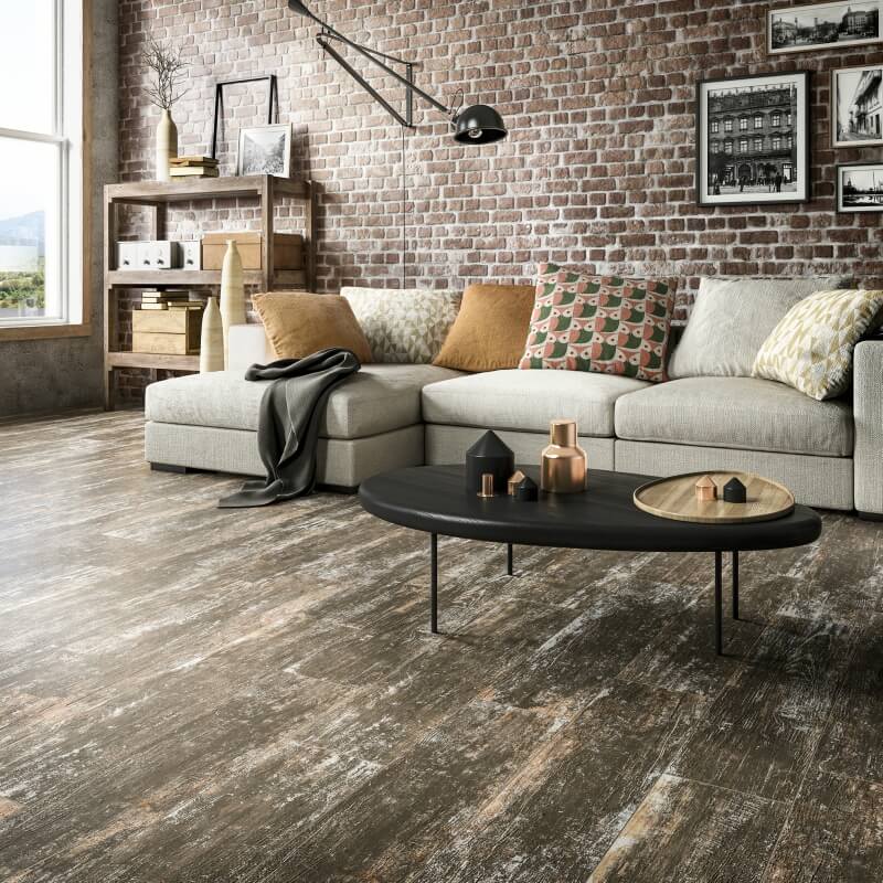 Distressed wood look porcelain shop tile